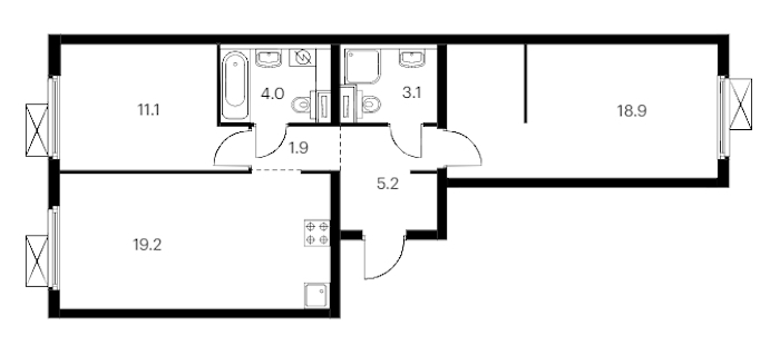 2-комнатная квартира 63.4 м², 3/11 эт., ЖК «Витебский парк»